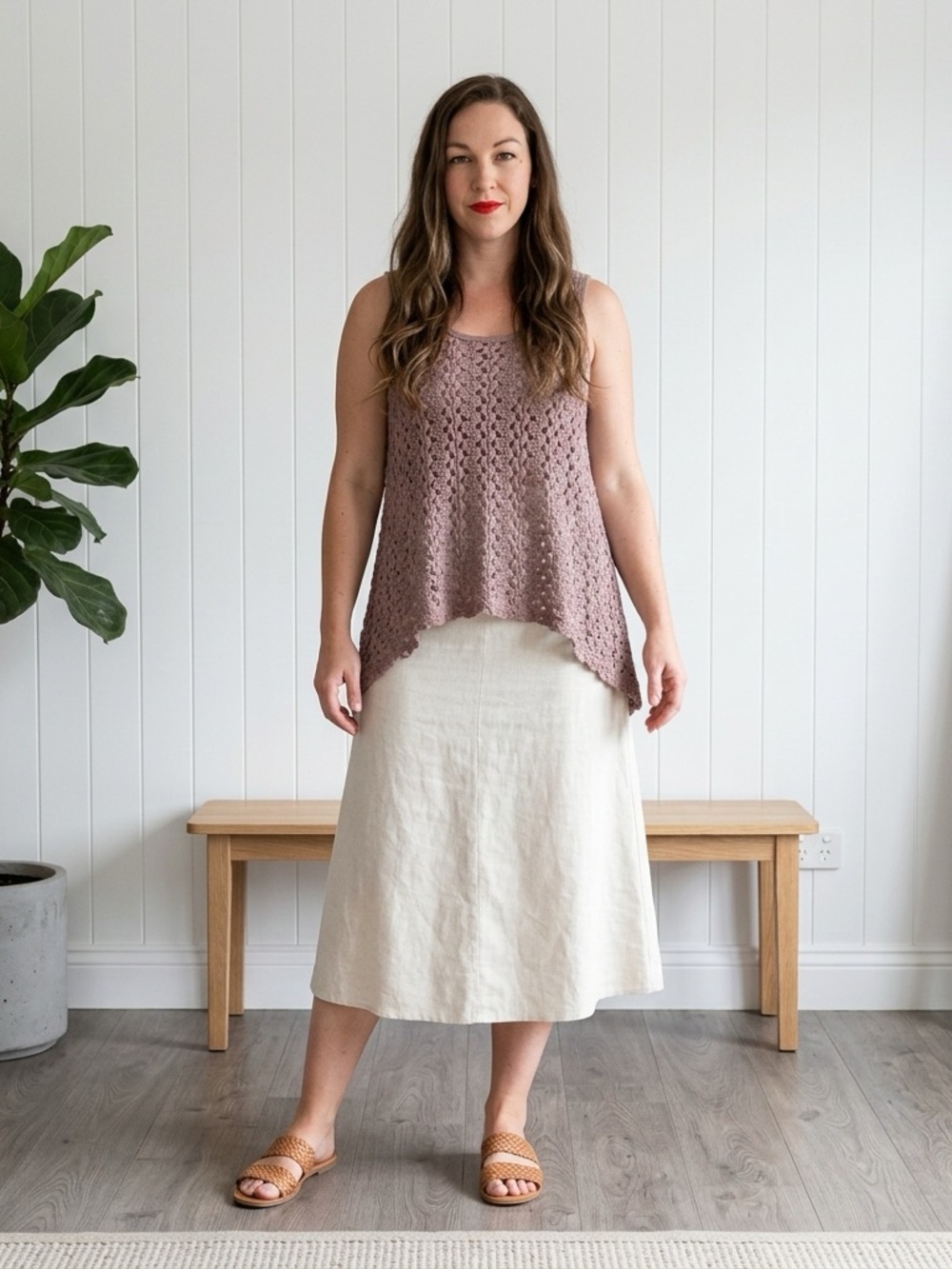 Charming Charlie Mauve Crochet Knit Tank Top S/M